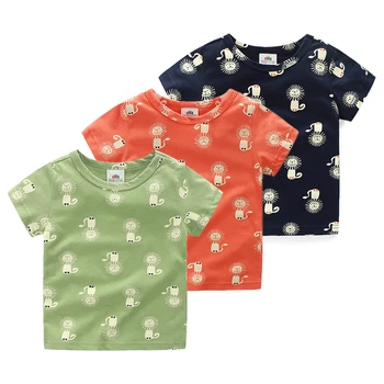 2021 Vară Nou Design 2 3 4 6 8 10 Ani Copii Haine de Bumbac de Culoare Pură Leu Print cu Maneci Scurte T Shirt Pentru Copii Băiat