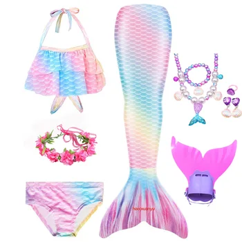 Nouă Copii Fete De Inot Mica Sirena Coada De Sirena Costum De Cosplay, Costume De Baie Copii Fantasy Beach Bikini Poate Adăuga Monofin Fin