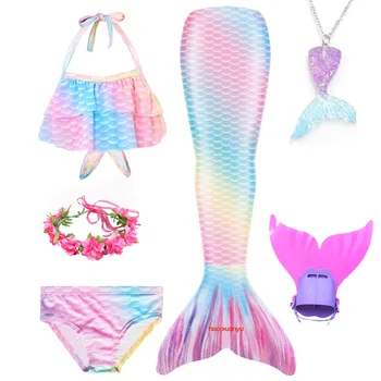 Nouă Copii Fete De Inot Mica Sirena Coada De Sirena Costum De Cosplay, Costume De Baie Copii Fantasy Beach Bikini Poate Adăuga Monofin Fin