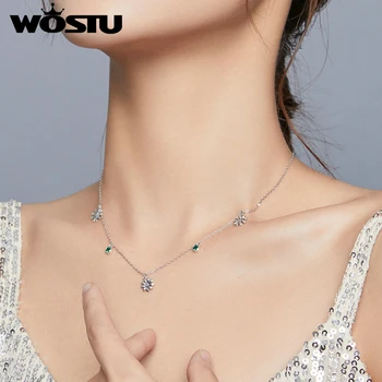 WOSTU Micul Daisy Colier Reglabil pentru Femei argint 925 CZ Brand de Lux Bijuterii 2020 Nou Mod colier FIN415