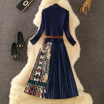 Femei de moda casual, petrecere, cadou sacou pulover tricotate mozaic de toamnă și de iarnă sălbatice zână fusta plisata pulover fusta lunga