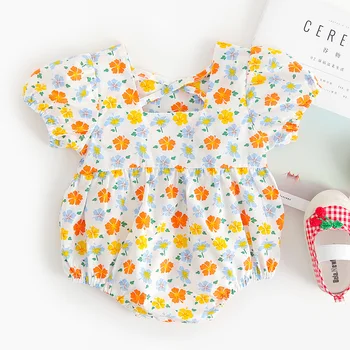 Bebe fete pantaloni scurti maneci floare de imprimare costume copii salopete haine de copil sunsuits casual salopeta 0-24M