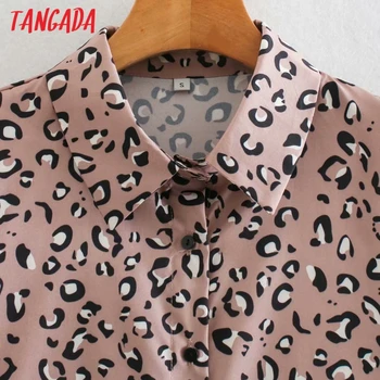 Tangada Femei Retro Roz Leopard de Imprimare Bluza cu Maneca Lunga Elegante Femei Casual Tricou Vrac Blusas Femininas XN172