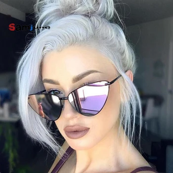 Samjune 2018 Moda Ochi de Pisică ochelari de Soare Femei Doamnelor Black Metal Ochelari de Soare Femei ochelari de soare oglindă designer