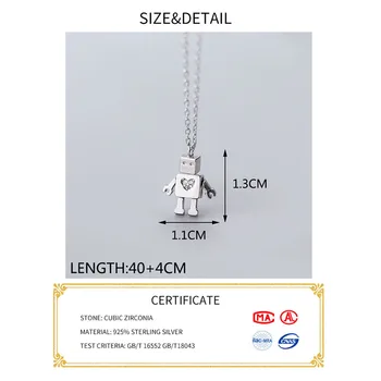 INZATT Real Argint 925 Placat cu Inima Minimalist Robot Pandantiv Colier Pentru Femei de Moda Punk Fine Bijuterii Accesorii