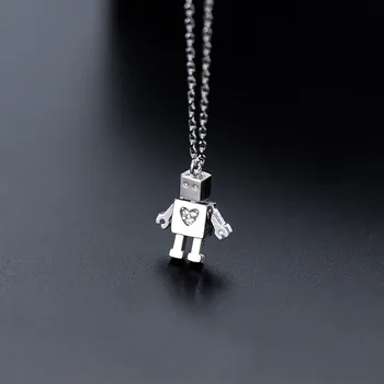 INZATT Real Argint 925 Placat cu Inima Minimalist Robot Pandantiv Colier Pentru Femei de Moda Punk Fine Bijuterii Accesorii