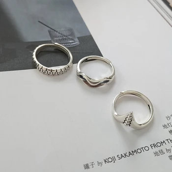 Silvology Argint 925 Val Șirag de mărgele, Inele Retro Face Textura Japonia, Coreea de Design Punk Inele pentru Femei Hiphop Bijuterii