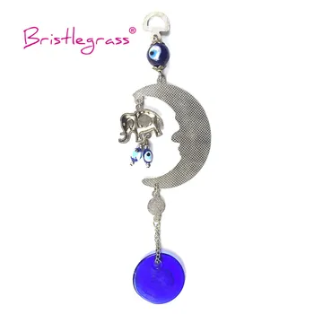 BRISTLEGRASS albastru turcesc Albastru deochi Luna Elefant Amuletă talisman Norocos Perete Agățat Pandantiv Pendul Binecuvântare de Protecție a Decor Acasă
