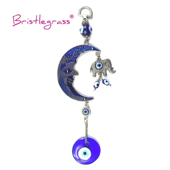 BRISTLEGRASS albastru turcesc Albastru deochi Luna Elefant Amuletă talisman Norocos Perete Agățat Pandantiv Pendul Binecuvântare de Protecție a Decor Acasă