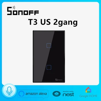 SONOFF T3US2C Smart Wifi de Perete de Lumină Touch Comutator Negru Cu Chenar 433 RF/Voce/APP Ewelink Control de la Distanță Alexa Voce pentru Acasă