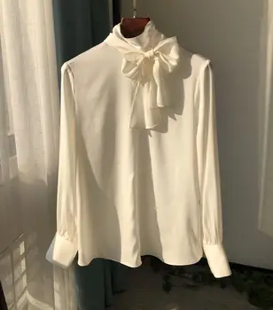 Femeile Mătase Biroul Purta Tricoul 2021 Primăvara Devreme cu Maneci Lungi din Dantela-up Guler Simplu OL Bluza de Sus