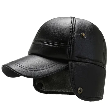 Pu Negru Din Piele De Iarnă Pălării Snapback Earflaps Șapcă De Baseball Pentru Bărbați Ureche Protecție Schi Pălăria În Aer Liber, Plus Catifea Îngroșarea Cald L15