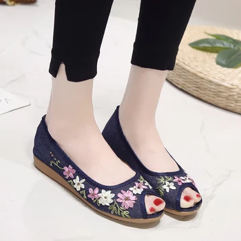 AARDIMI Toamna Femei Floare Panza Pantofi Casual de Cânepă Aluneca Pe Rotund Deget de la picior de sex Feminin Apartamente de Vară Pantofi Peep-toe Zapatos Mujer 2020
