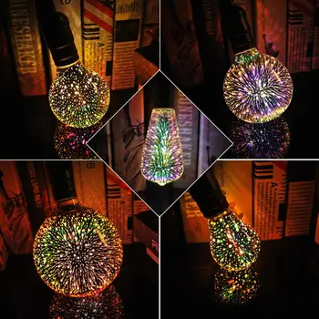 Lumina LED-uri Bec Edison 3D foc de Artificii E27 Becuri LED AC220V Decor de Crăciun Lumini de Vacanță G125 A60 ST64 G95 G80 Sticla Lampara