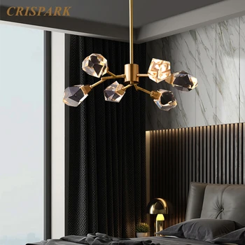 Postmodern Clar Neregulate Candelabru de Cristal de Lumină LED-uri de Cupru Brațul Agățat Lampa Art Deco Interior Living, Dormitor, Masa de Sufragerie