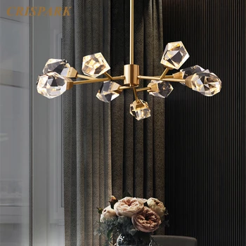 Postmodern Clar Neregulate Candelabru de Cristal de Lumină LED-uri de Cupru Brațul Agățat Lampa Art Deco Interior Living, Dormitor, Masa de Sufragerie
