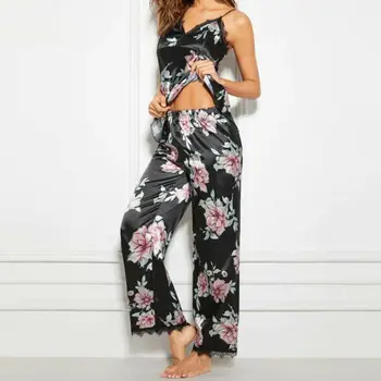 Noua Moda Femei Femei Rochie Fără Mâneci Negru Dantelă Florale Pijamale Pijamale Seturi Moale Confortabil Sexy Moda Seturi 2019 Fierbinte De Vânzare