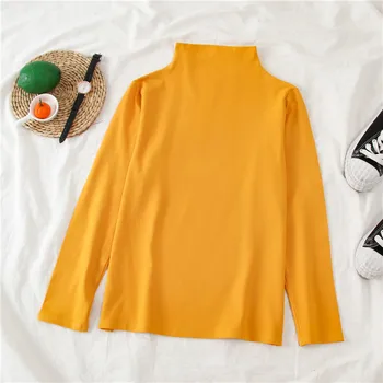 Tricouri Femei Guler Solid de Culoare de Bomboane Elegante Femei Pulover Slim All-meci Topuri de Femei de Moda Vintage Maneca Lunga Nou