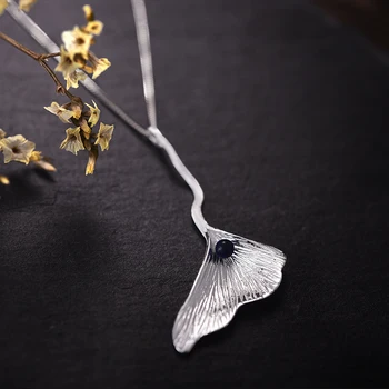 Lotus Distractiv Real Argint 925 Natural Lapis Handmade Bijuterii Fine din Frunze de Ginkgo Pandantiv fără Lanț Acessorios pentru Femei