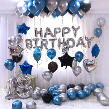 Băiat / fată 18-lea petrecerea de ziua decor folie si latex mix aur, argint albastru balon cu heliu 32inch numărul 16inch scrisoare mingea
