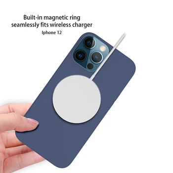 Built-in Magnet Magsafe Lichid de Silicon de Caz Pentru iPhone 12 Pro Max 12 Pro Mini Microfibra Interior Moale Înapoi Capacul de Protecție Coque
