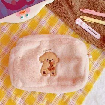 Milkjoy De Pluș Sac De Cosmetice Urs Broderie Drăguț Kawaii Japonia De Mare Capacitate Articole De Toaletă Pătrat De Depozitare Sac De Mână