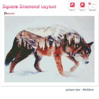 Huacan Diamant Pictura Lupul Animal Cruciulițe Diamant Broderie Munte Mozaic De Zăpadă Iarna Diamant De Artă