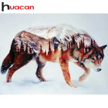 Huacan Diamant Pictura Lupul Animal Cruciulițe Diamant Broderie Munte Mozaic De Zăpadă Iarna Diamant De Artă