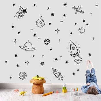 Racheta Astronaut Creative Vinil autocolante de perete pentru camere de copii Decorare Spațiu de Perete Decal Pepinieră Dormitor Art Decor