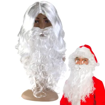 Mătase de Lux Alb Santa Costum Rochie Fancy Wizard Peruca si Barba Set 40cm de Crăciun, Halloween, Anul Nou Decorare