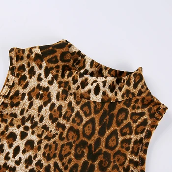 HEYounGIRL Leopard Print Tank Topuri Tricouri Fără Mâneci, Guler Crop Top Pentru Femei Streetwear Scurt Camis Casual Trunchiate Feminino 2018