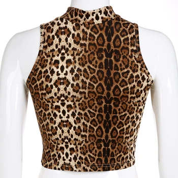 HEYounGIRL Leopard Print Tank Topuri Tricouri Fără Mâneci, Guler Crop Top Pentru Femei Streetwear Scurt Camis Casual Trunchiate Feminino 2018