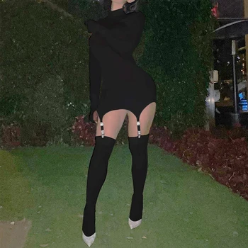 Toamna Iarna Cu Maneca Lunga-High-Gât Rochie Slim-Fit Hip Sexy Cârlig Șosete De Moda Kylie Jenner Rochie Mini Cu Ciorapi