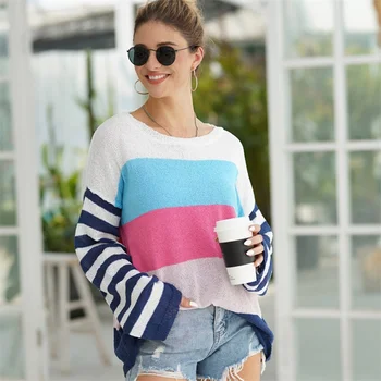 Siskakia femeii pulover Pulover Subțire de Primăvară Cădea În 2020 Moda Vrac Plus Dimensiune Dungă Colorată Lovit de Mozaic de Culoare Topuri Tricotate