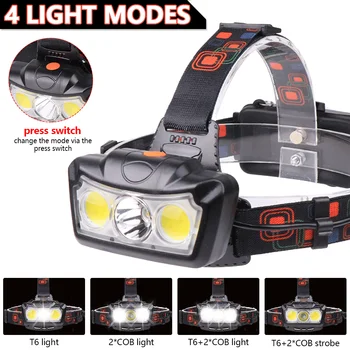 Super Bright LED T6+COB LED Faruri Lampă de Cap lanterna Lanterna Lanterna de cap de a Folosi lumina 2*18650 baterie pentru Camping