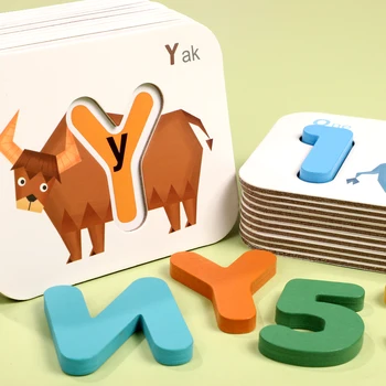 Jucarii din lemn pentru copii Montessori numărul scrisoare cognitive potrivire card de blocuri de învățare timpurie jucării educative pentru copii de cadou