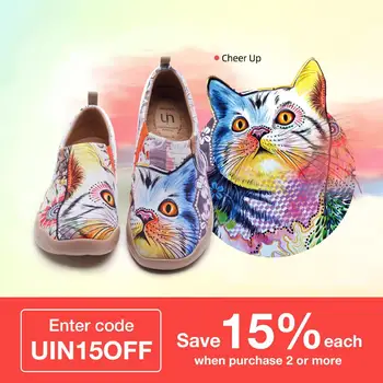 UIN Femei Pisica Fermecător Colorat Pictat Panza Alunecare Pe Pantofi Multicolor Confort cauzalitate haimana