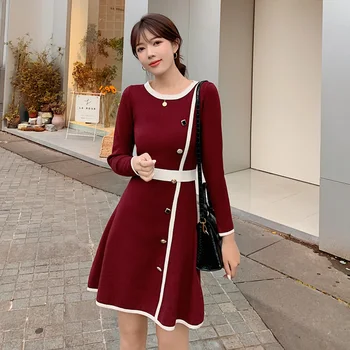 Dintr-O Bucata De Tricot De Îmbinare Rochie Pulover Femei 2020 Noua Toamna-Coreean Slim Lady Rochii Pulover Femei Tricotate Rochie Midi Halat