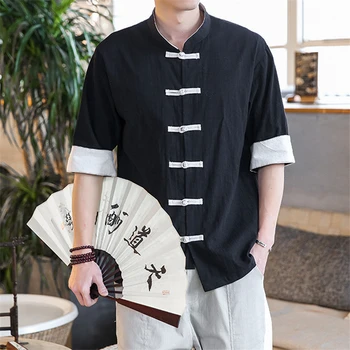 Noul Stil Chinezesc Lenjerie de Kung Fu Îmbrăcăminte pentru Bărbați Tricou Tradiționale Casual Vintage Lenjerie de pat din Bumbac Tai Chi Tang Potrivi Plus Dimensiune