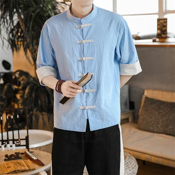 Noul Stil Chinezesc Lenjerie de Kung Fu Îmbrăcăminte pentru Bărbați Tricou Tradiționale Casual Vintage Lenjerie de pat din Bumbac Tai Chi Tang Potrivi Plus Dimensiune