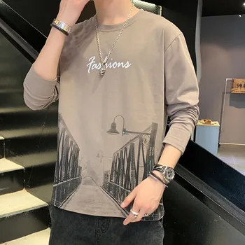 Bărbați Lungă cu mâneci lungi tricou Imprimat O-gât Vrac de Cauzalitate Bărbați T-shirt 2020 Nou Toamna Tineret Tricou Harajuku Streetwear Topuri Tee