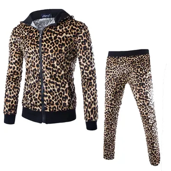Moda Leopard de Imprimare Trening Barbati Set de Doua Bucati Hanorac Barbati Primavara Toamna Sacou + Pantaloni Streetwear Tricou Barbati Cothes XXL