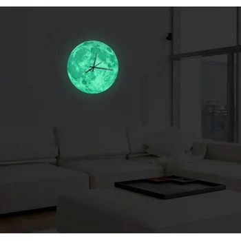 30cm Stralucitoare Luna Ceas de Perete Impermeabil din PVC, Acril Luminos Agățat Ceas de Ceas Luna Living, Dormitor Decor