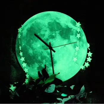 30cm Stralucitoare Luna Ceas de Perete Impermeabil din PVC, Acril Luminos Agățat Ceas de Ceas Luna Living, Dormitor Decor