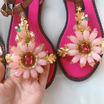 Cristal De Floarea Soarelui De Tip T Sandale Plate Boem Stras Floare Sandale De Mari Dimensiuni Pantofi