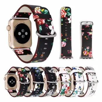 Naționale Tipărite Curea din Piele pentru Apple Watch se Floare Brățară de link-ul pentru iwatch bratara serie 6/5/4/3/2/1
