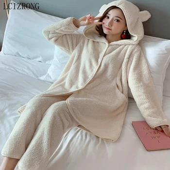Femei Primavara Set De Pijama Confortabila Fata Maro Urs De Pluș Mare Dimensiune Pulover Cu Glugă De Desene Animate De Animale Cămașă De Noapte De Sex Feminin Homewear