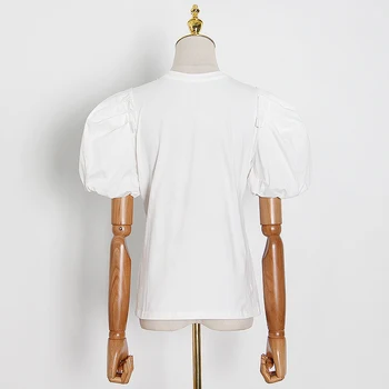 TWOTWINSTYLE Alb Minimalist T Shirt Pentru Femei O de Gât Manșon de Puf Subțire Camasi Casual sex Feminin de Vară 2020 Moda Haine Noi