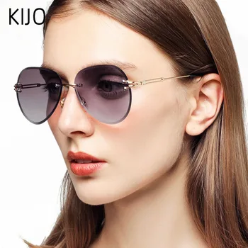 KIJO fără ramă de ochelari de Soare pentru Femei Brand Designer de Ochelari de Soare Gradient Nuante de Tăiere Obiectiv Doamnelor Fara rama de Metal Ochelari de soare UV400
