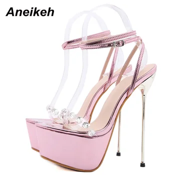 Aneikeh Dulce pentru Femei Sandale 2021 PVC Cristal Mozaic Curea Glezna Platforma de Vară Tocuri inalte Nunta Roz de Moda Pantofi Sexy